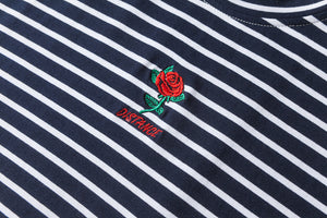 Dark Icon Rose Embroidery Striped T-Shirt