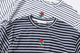 Dark Icon Rose Embroidery Striped T-Shirt