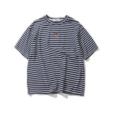 Dark Icon Rose Embroidery Striped T-Shirt