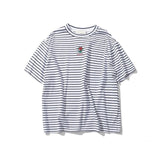 Dark Icon Rose Embroidery Striped T-Shirt